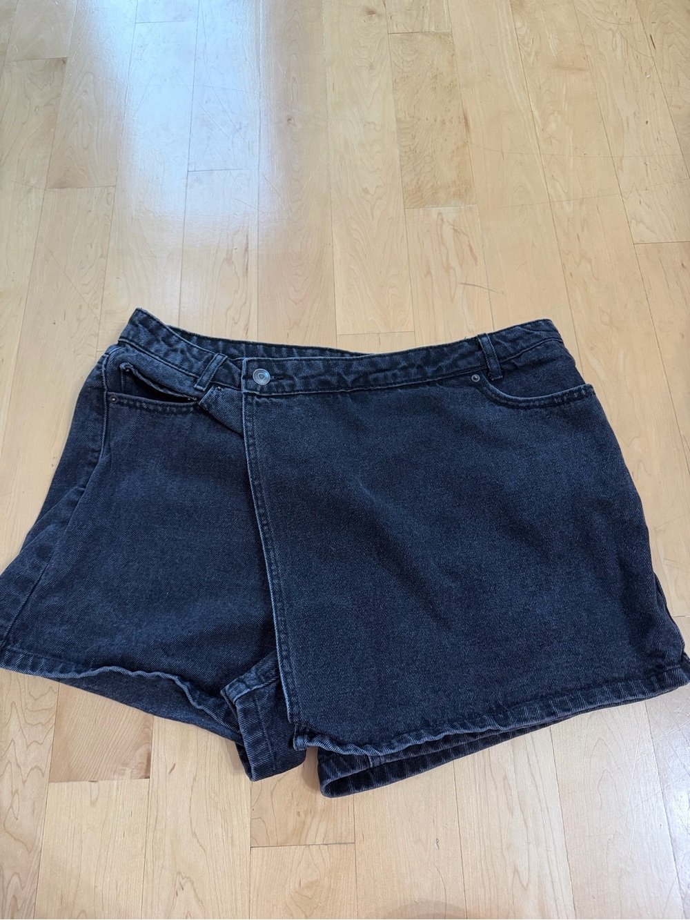 High-Waist Black Denim Wrap-Front Jean Shorts